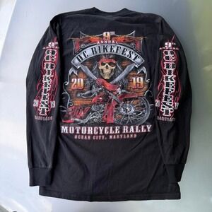 Ocean city Maryland Black long sleeve biker rally shirt with skulls flames